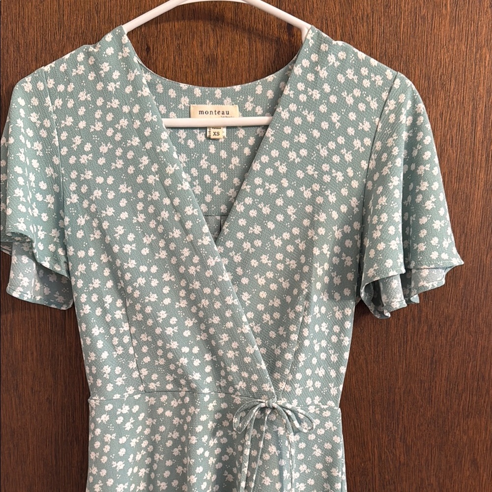 Monteau Women's Floral Wrap Dress - Teal